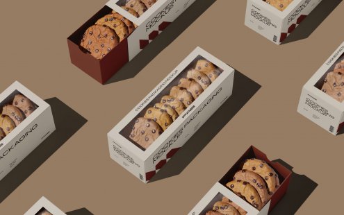 极简巧克力曲奇饼干包装盒纸样机贴图