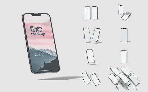 多角度高品质的iPhone 13 Pro APP UI样机展示模型mockups