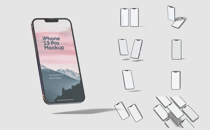 多角度高品质的iPhone 13 Pro APP UI样机展示模型mockups